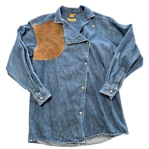 Ruff Hewn Vintage Denim Shirt with Suede Shoulder Patch Western‎ Size Small